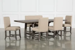 Jaxon Grey 76-96" Extension Dining With Bench + Upholstered Chair Set For 6