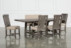 Jaxon Grey 76-96" Extension Dining With Bench + Wood Chair Set For 6