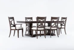 Sorensen 86-114" Extension Pedestal Dining With Side Chair + Arm Chair Set For 6