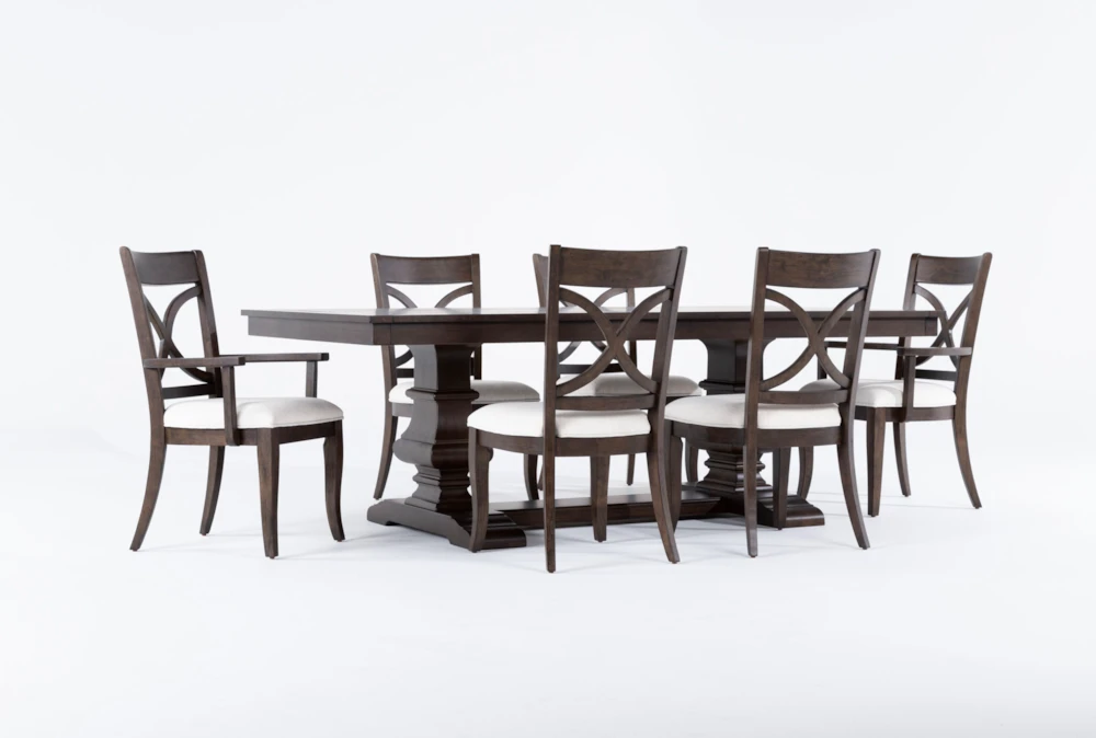 Sorensen 86-114" Extension Pedestal Dining With Side Chair + Arm Chair Set For 6