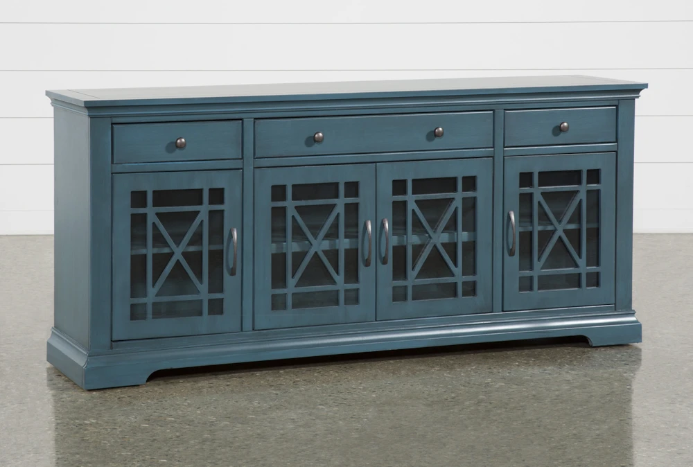 Belle Blue 70" TV Stand With Glass Doors