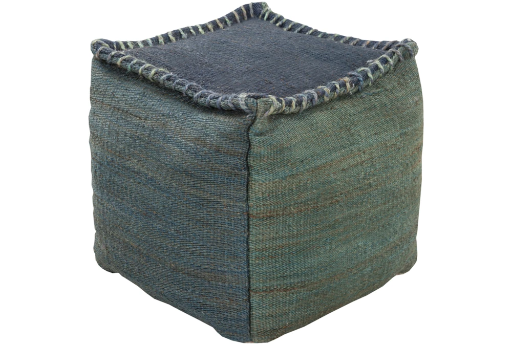 Pouf-Green And Blue Overstitch