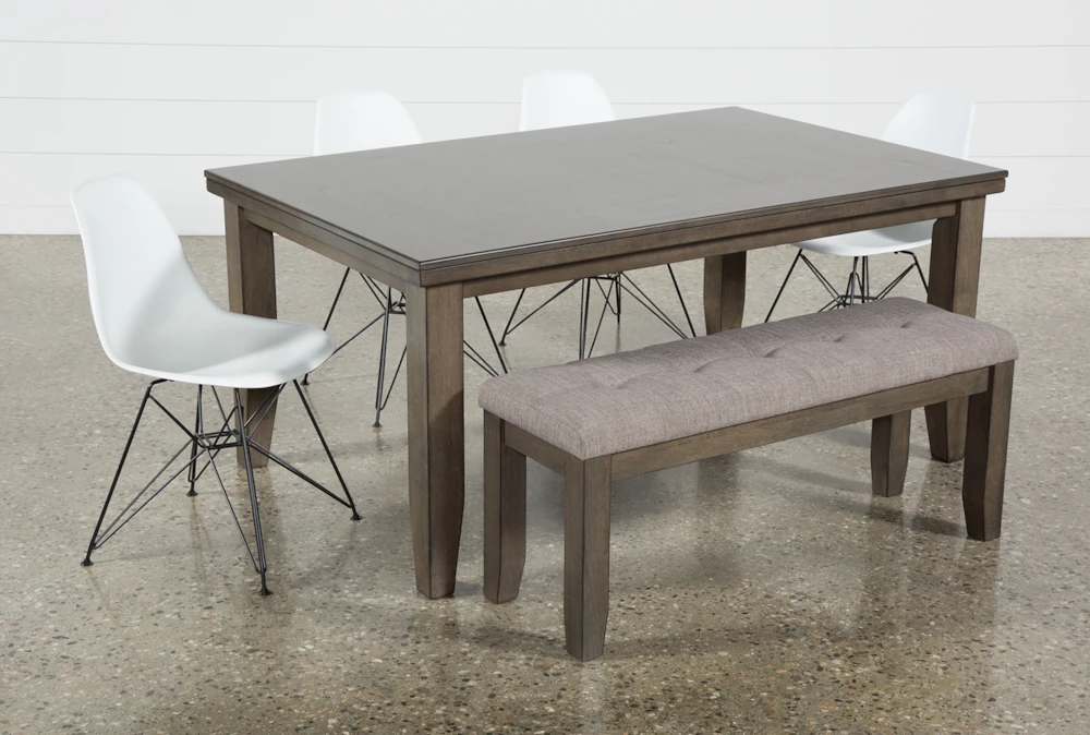 Ashford II 66" Dining With Bench + Alexa White Chair Set For 6 - Image 2