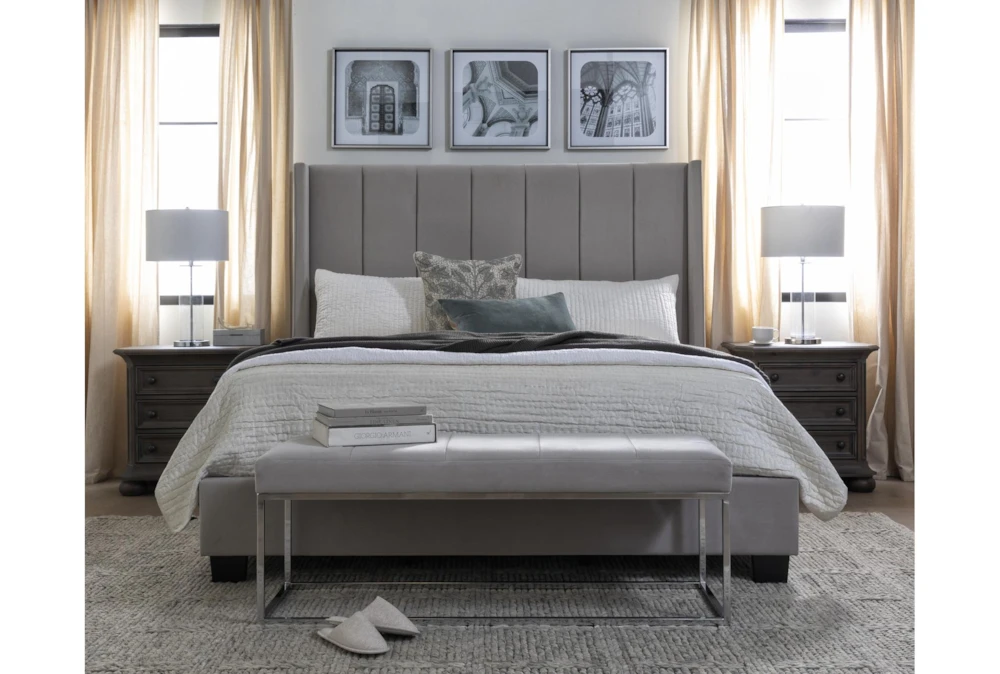 Topanga Grey Queen Velvet Upholstered Panel Bed - Image 4