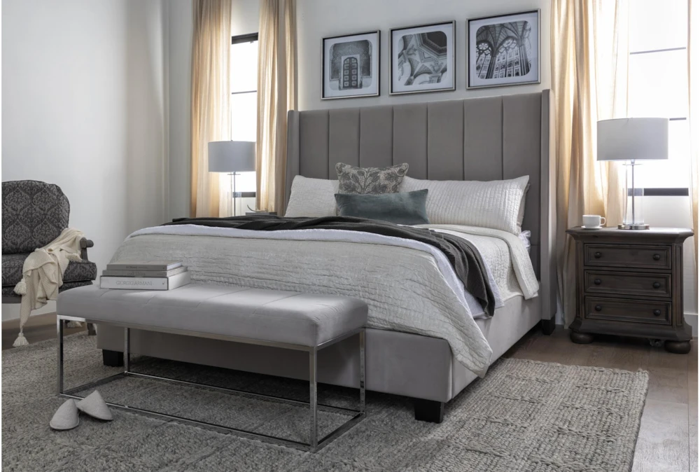 Topanga Grey Queen Velvet Upholstered Panel Bed - Image 5