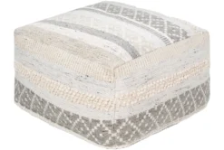 Pouf-Textured With Striped Pattern Natural