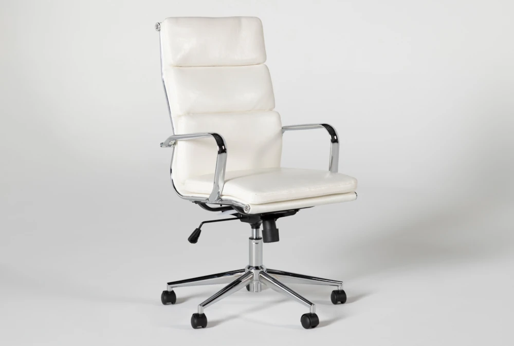 Moby White Faux Leather High Back Rolling Office Chair - Image 2