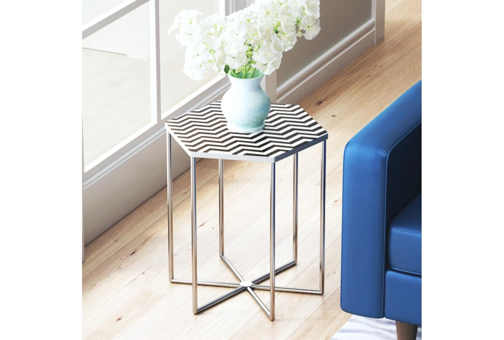 Black + White Pattern Accent Table - Image 12