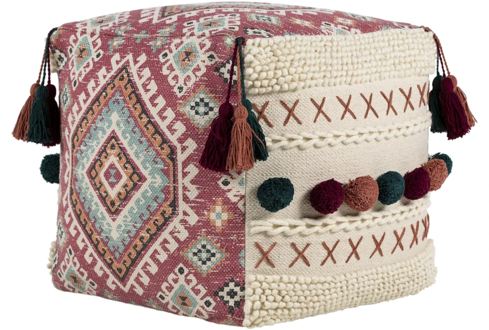 Pouf-Pink Red Tassel - Image 2