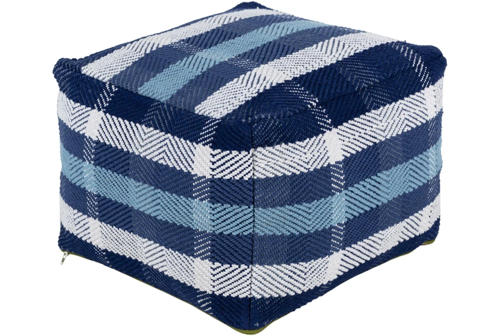Pouf-Blue White Plaid
