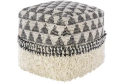 Pouf-Charcoal Ivory Pattern Shag