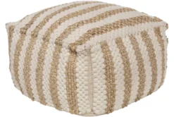 Pouf-Khaki Jute And Chenille Stripes