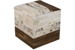 Pouf- Cream Brown Patched Hair On Hide