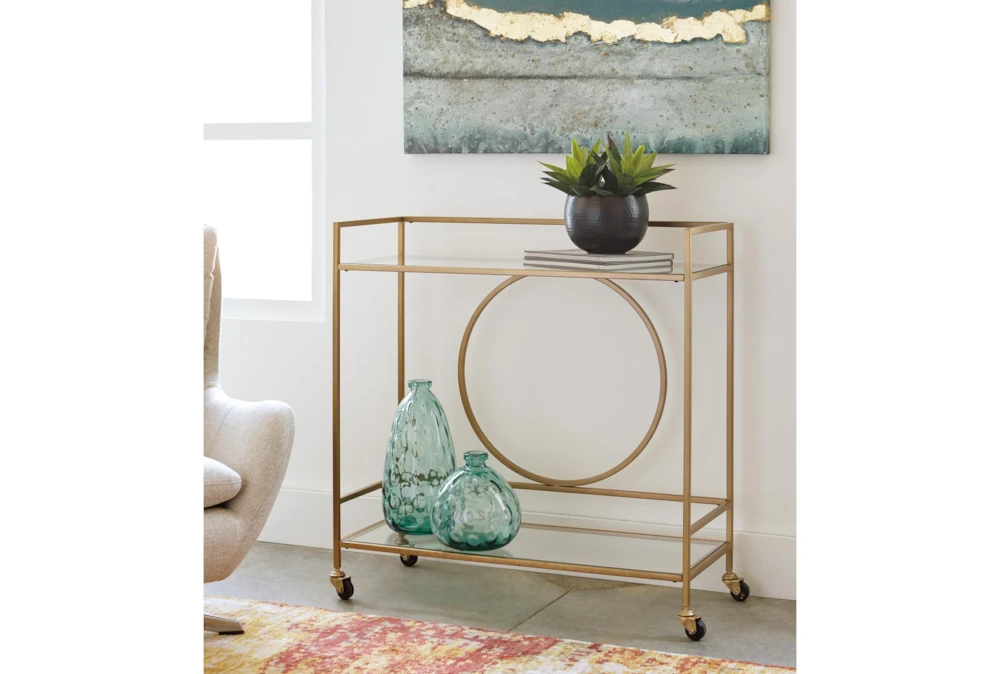 Gold Finish Circle Back Bar Cart - Image 2