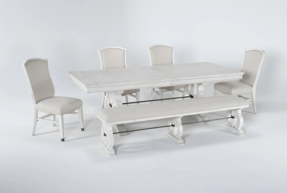 Martin 94-112" Extension Dining With Bench + Upholstered Chair Set For 6 - Image 2