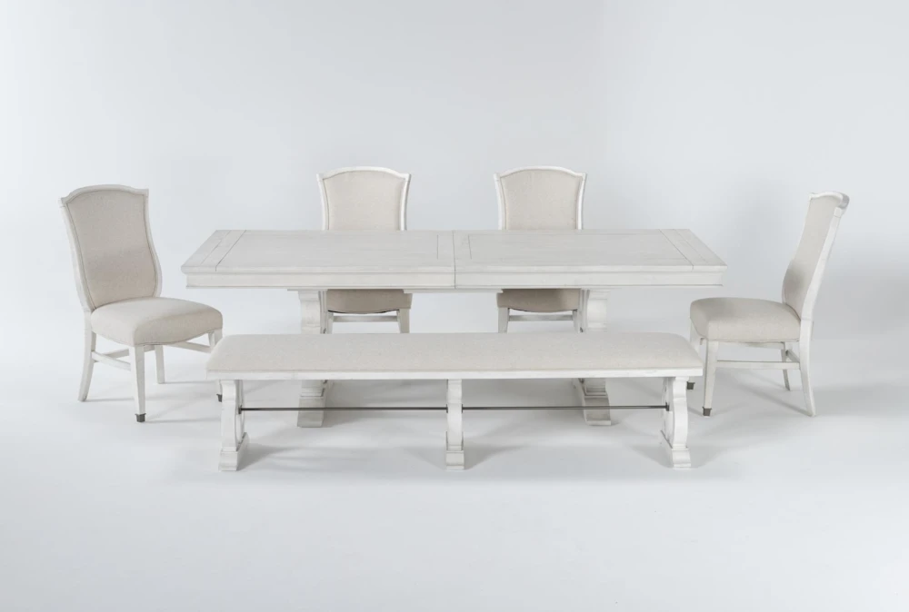 Martin 94-112" Extension Dining With Bench + Upholstered Chair Set For 6