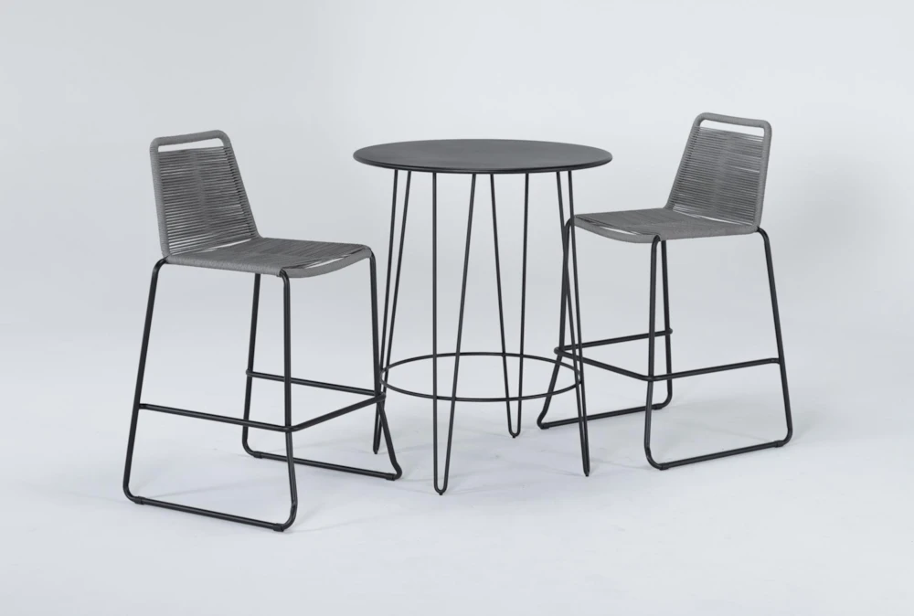 Caspian Outdoor Bar With Grey Barstools Set For 2 - Image 2