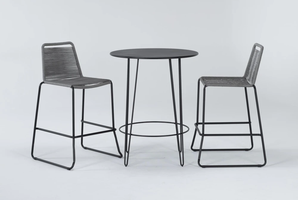 Caspian Outdoor Bar With Grey Barstools Set For 2