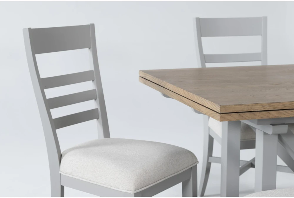 Ozzie 72-100" Extension Dining With Bench + Grey Side Chair Set For 6 - Image 5