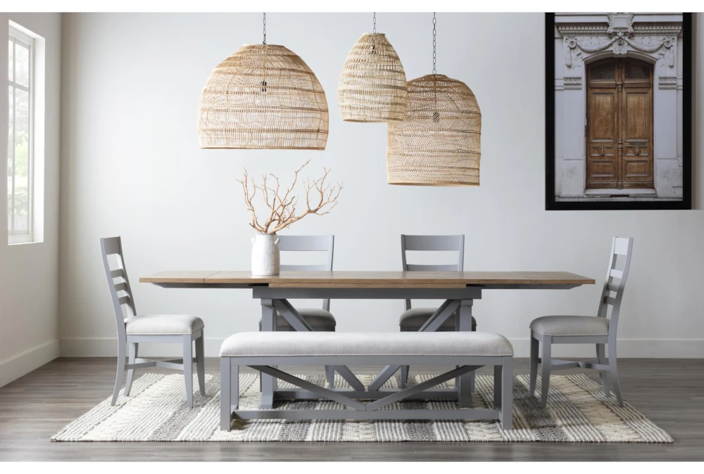 Ozzie 72-100" Extension Dining With Bench + Grey Side Chair Set For 6 - Image 11