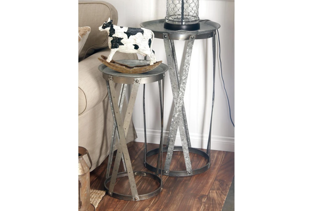 Galvanized Metal Pedestal Accent Table-Set Of 2 - Image 5
