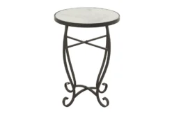 16" Traditional Scrolled Round Metal And Marble Accent Table