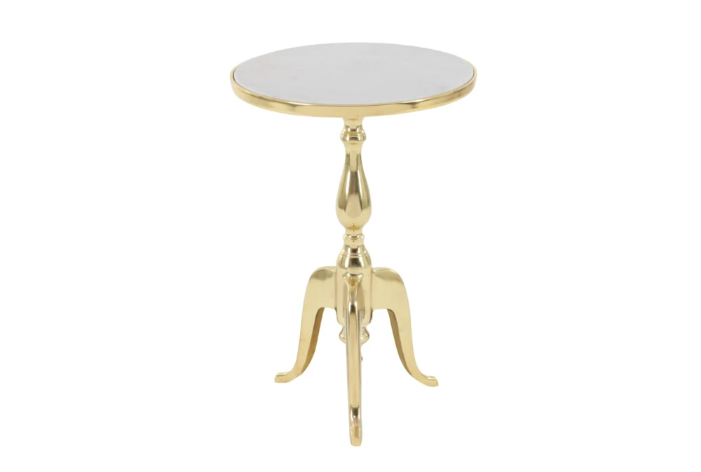 15" Grey Marble Round Accent Table With Gold Aluminum Rim And Stand - Image 5