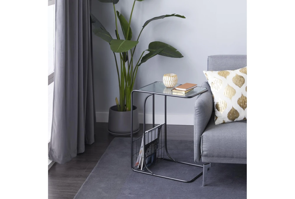 Metal And Glass C Table With Magazine Rack - Image 6