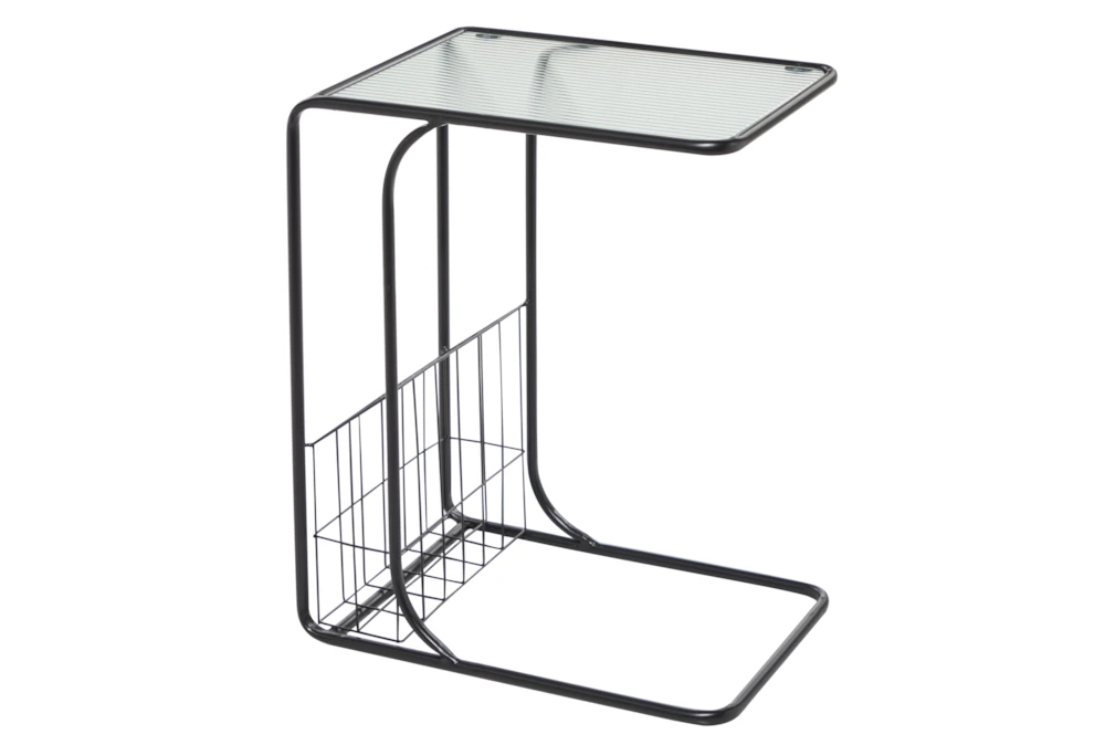 Metal And Glass C Table With Magazine Rack
