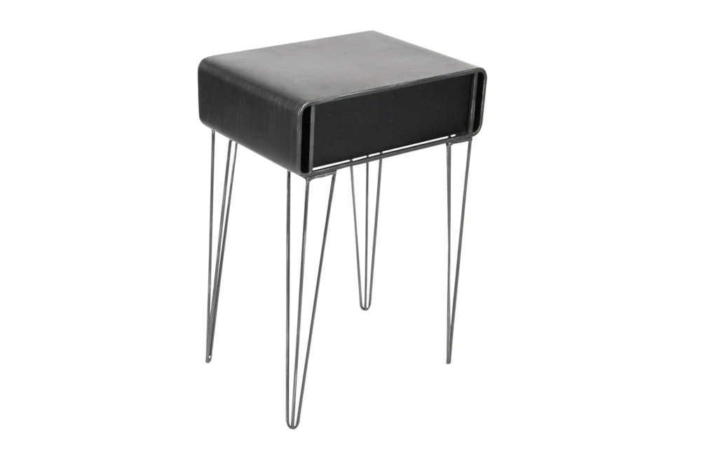 Modern Iron And Wood End Table With Chevron Patterned Drawer - Image 4