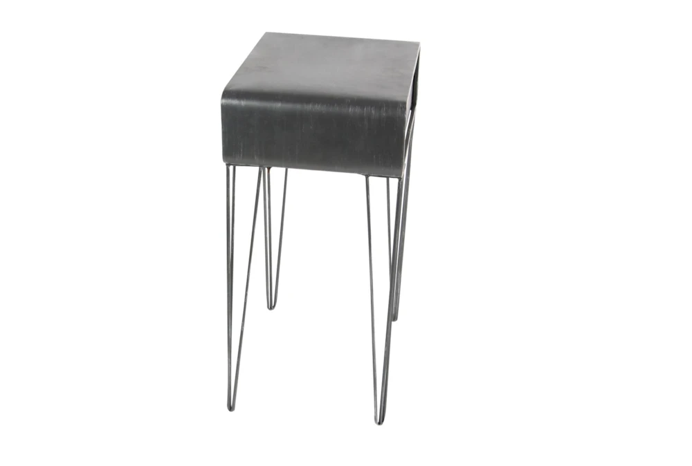 Modern Iron And Wood End Table With Chevron Patterned Drawer - Image 3