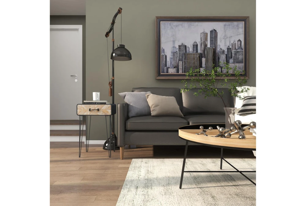 Modern Iron And Wood End Table With Chevron Patterned Drawer - Image 12