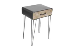 Modern Iron And Wood End Table With Chevron Patterned Drawer