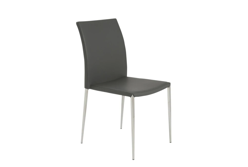 Grey Faux Leather And Stainless Steel Stacking Side Chair-Set Of 2 - Image 3