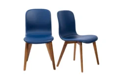 Blue Faux Leather And Walnut Side Chair With Contrast Stitching-Set Of 2