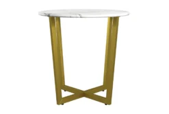 Liv White Faux Marble 24" Round End Table With Matte Gold Base