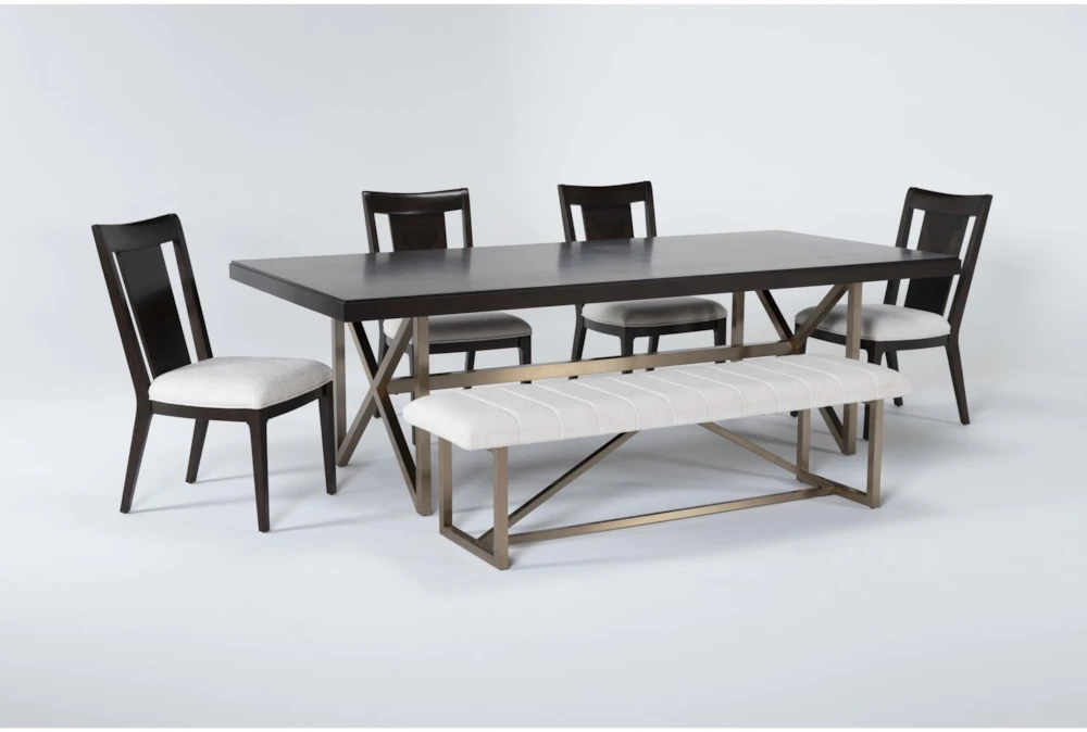 Palladium 96" Dining With Bench & 4 Back Side Chairs Set For 6 - Image 2