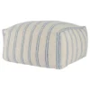 24X24 Natural + Blue Awning Stripe Pouf