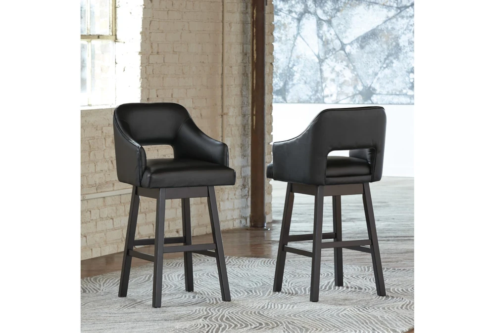 Remy Black Upholstered Swivel 31" Bar Stool Set Of 2 - Image 3