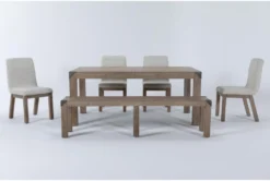 Luis 72"-90" Extension Dining With Upholstered Chairs + Bench Set For 6