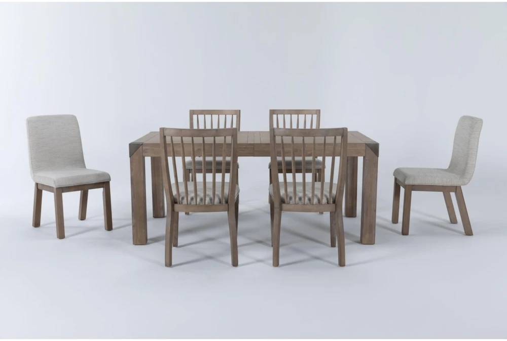 Luis 72"-90" Extension Dining With Wood Back And Upholstered Chairs Set For 6