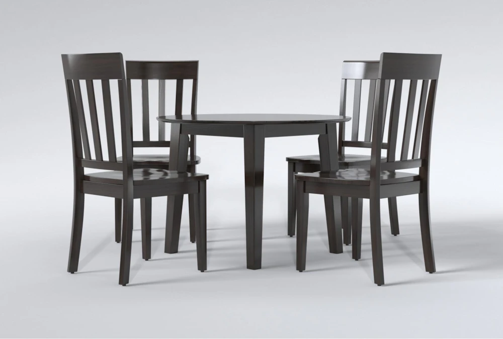 Kendall Espresso 42" Drop Leaf Dining With Slat Back Chairs Set For 4 - Image 2