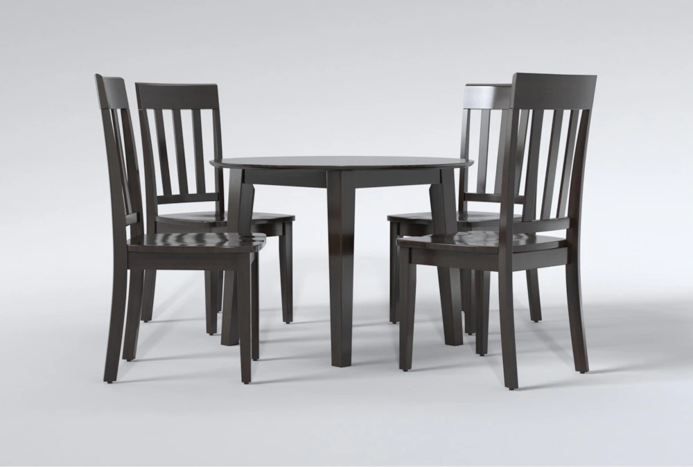 Kendall Espresso 42" Drop Leaf Dining With Slat Back Chairs Set For 4 - Image 3