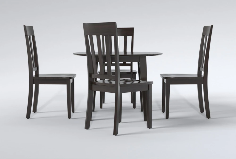 Kendall Espresso 42" Drop Leaf Dining With Slat Back Chairs Set For 4 - Image 4
