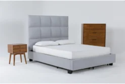 Boswell California King Upholstered Storage 3 Piece Bedroom Set With Alton Cherry Chest Of Drawers + Night Table