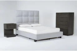 Boswell California King Upholstered Storage 3 Piece Bedroom Set With Pierce Espresso Chest Of Drawers + 1-Drawer Nightstand