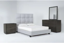 Boswell Queen Upholstered Storage 4 Piece Bedroom Set With Pierce Espresso Dresser, Mirror + 3-Drawer Nightstand