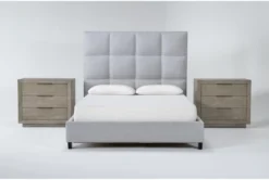 Boswell Queen Upholstered 3 Piece Bedroom Set With 2 Pierce Natural 3-Drawer Nightstands