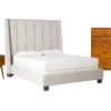 Topanga Grey California King Velvet Upholstered 3 Piece Bedroom Set With Alton Cherry Chest Of Drawers + Night Table