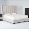 Topanga Grey Queen Velvet Upholstered 3 Piece Bedroom Set With Pierce Espresso Chest Of Drawers + 1-Drawer Nightstand